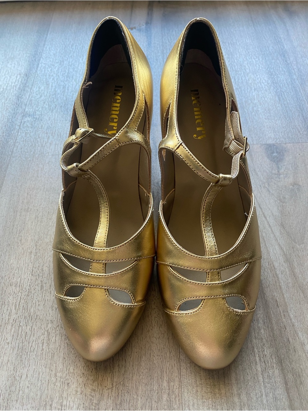 Metallic Gold T-Strap Heels